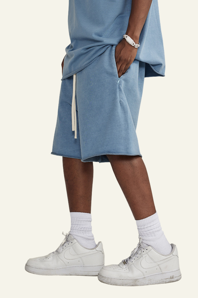 Men's Vintage Washed Cotton Frayed-Hem Shorts