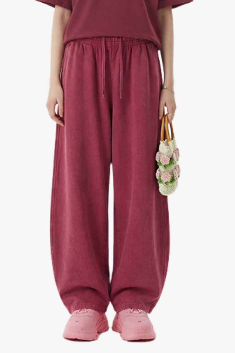 Unisex 360g Cotton Washed Elastic Curved Wide Pants