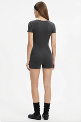 Women's Summer Solid Crewneck Button Placket Bodysuit