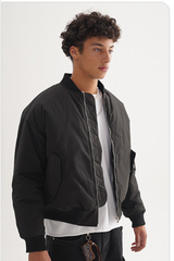 Men's Cropped Minimalist Solid-Color Bomber Jacket