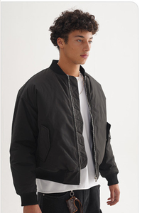 Men's Cropped Minimalist Solid-Color Bomber Jacket