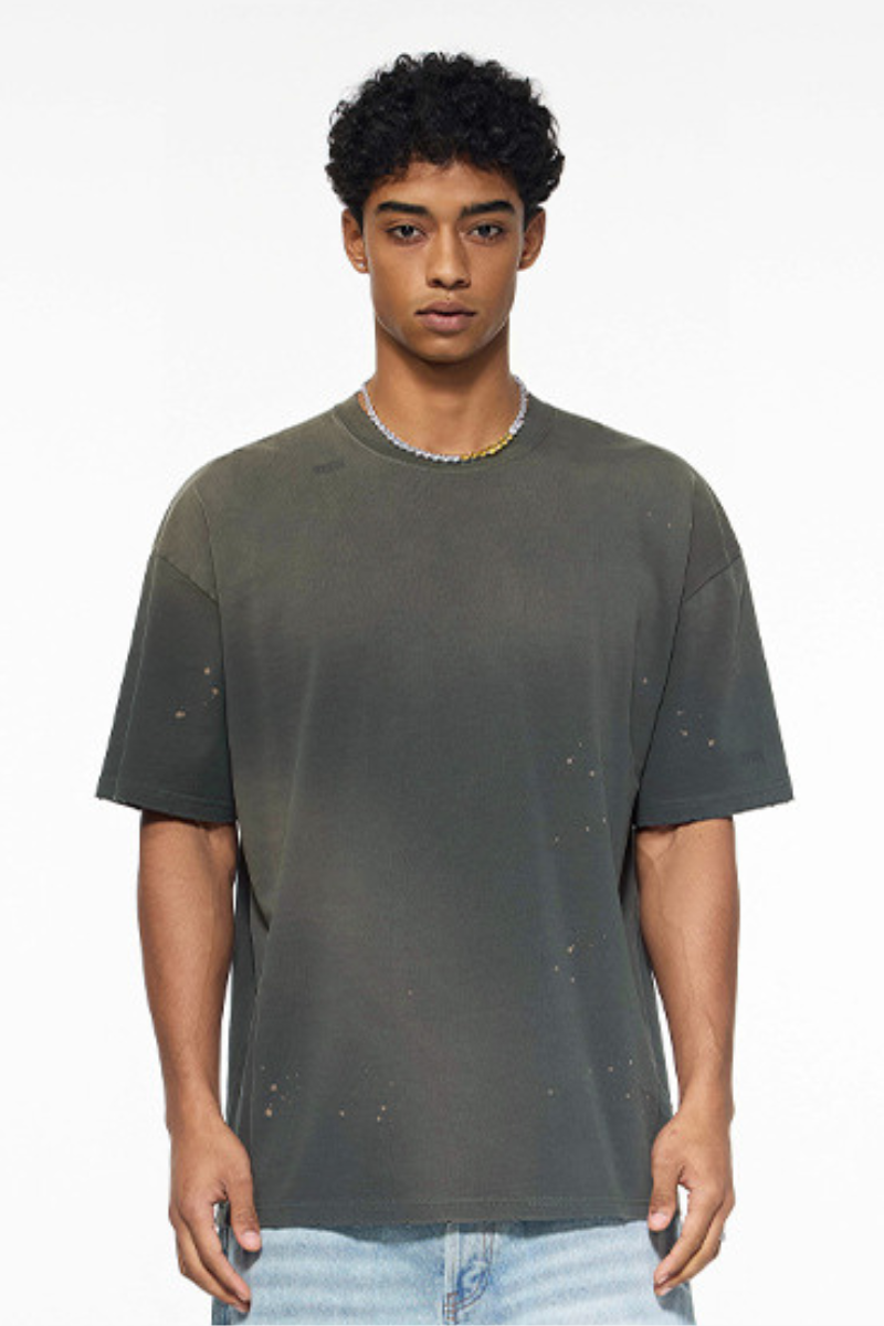 Men's 250g Cotton Distressed Loose Spray Wash Tee