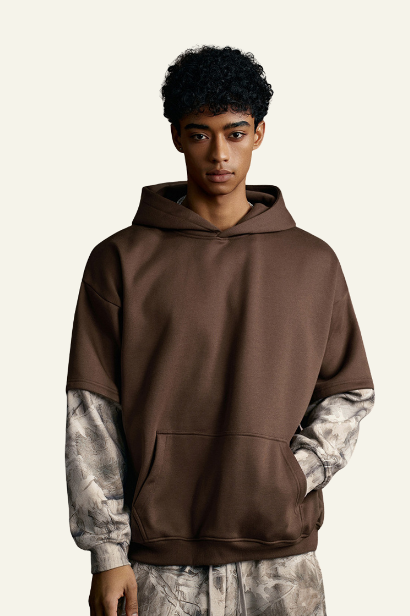 Men's Streetwear Faux Two-Piece Fleece-Lined Hoodie
