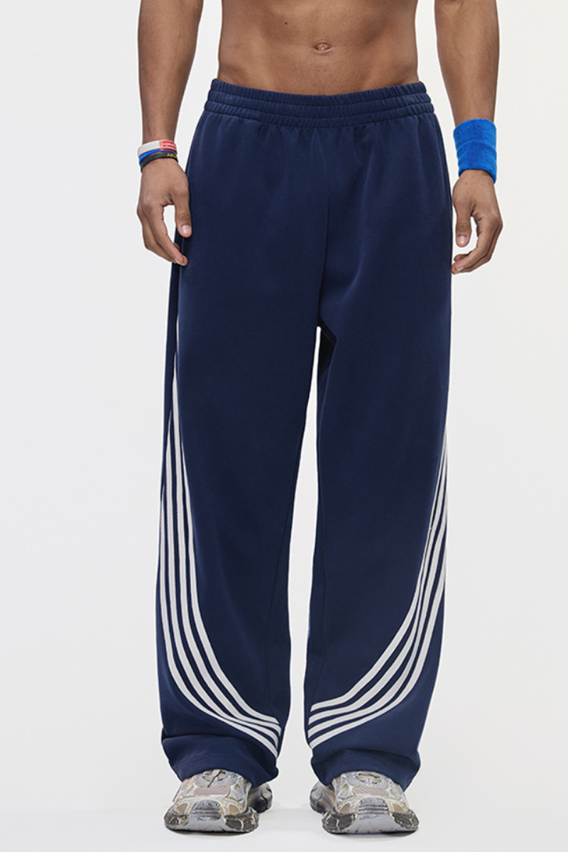 Men's Color Block Elastic Drawstring Cuff Wide Leg Pants