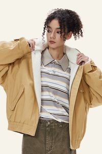 Women's Streetwear Detachable Collar Fleece Stand Jacket
