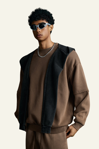 Men's Streetwear Washed Patchwork Pullover