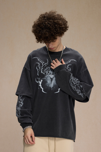 Men's Cotton Retro Faux Two-piece Pullover