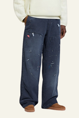Men's Cotton Vitage Hand-painted Washed Wide Leg Pants