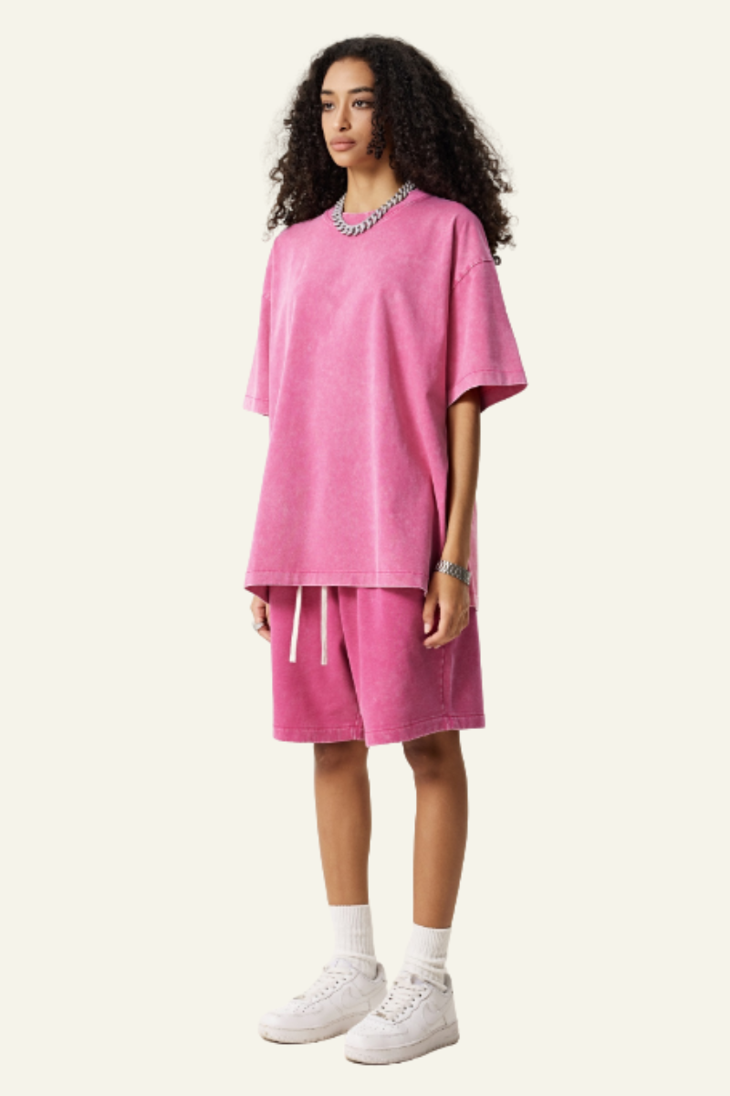 Women's Cotton Dopamine Set: T-shirt & Athletic Wear Short