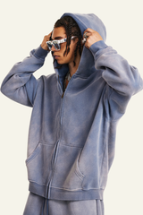Men's Streetwear Fleece-lined Full Zipper Hooded Jacket