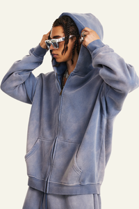Men's Streetwear Fleece-lined Full Zipper Hooded Jacket
