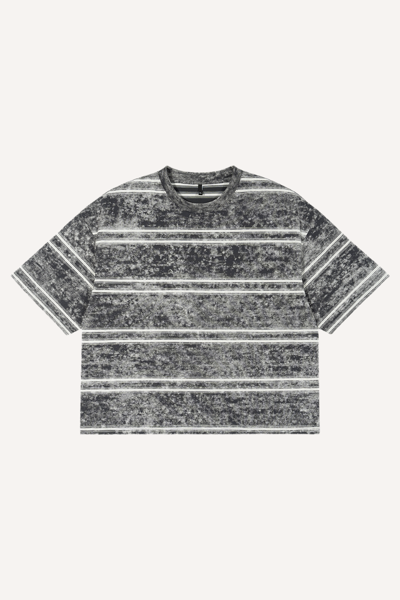 Unisex Washed Stripe Ribbed Crewneck Boxy Tee