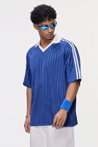 Men's Polyester Loose Fit V-Neck Patch Stripe Tee