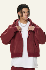 Men's Heavyweight Washed Full Zipper Hooded Jacket