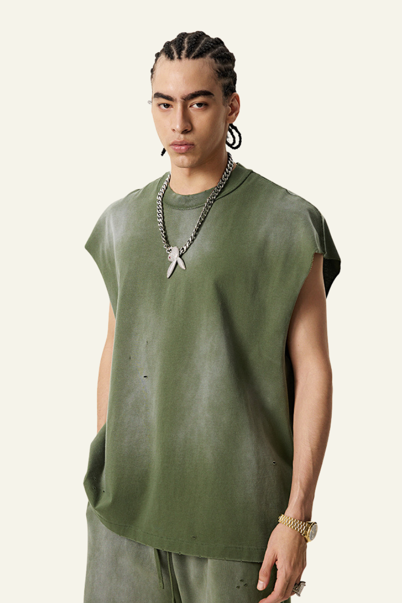 Men's Vintage Gradient Cotton Sleeveless T-shirt