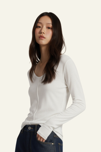 Women's V-Neck Tencel-Wool Stretch Relaxed-Fit T-Shirt