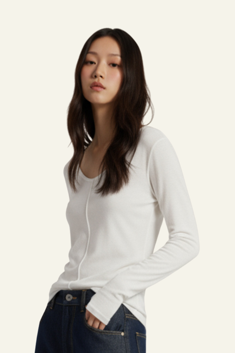 Women's V-Neck Tencel-Wool Stretch Relaxed-Fit T-Shirt
