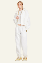 Women's Sports Set:Hooded Jacket And Cuffed Sweatpants