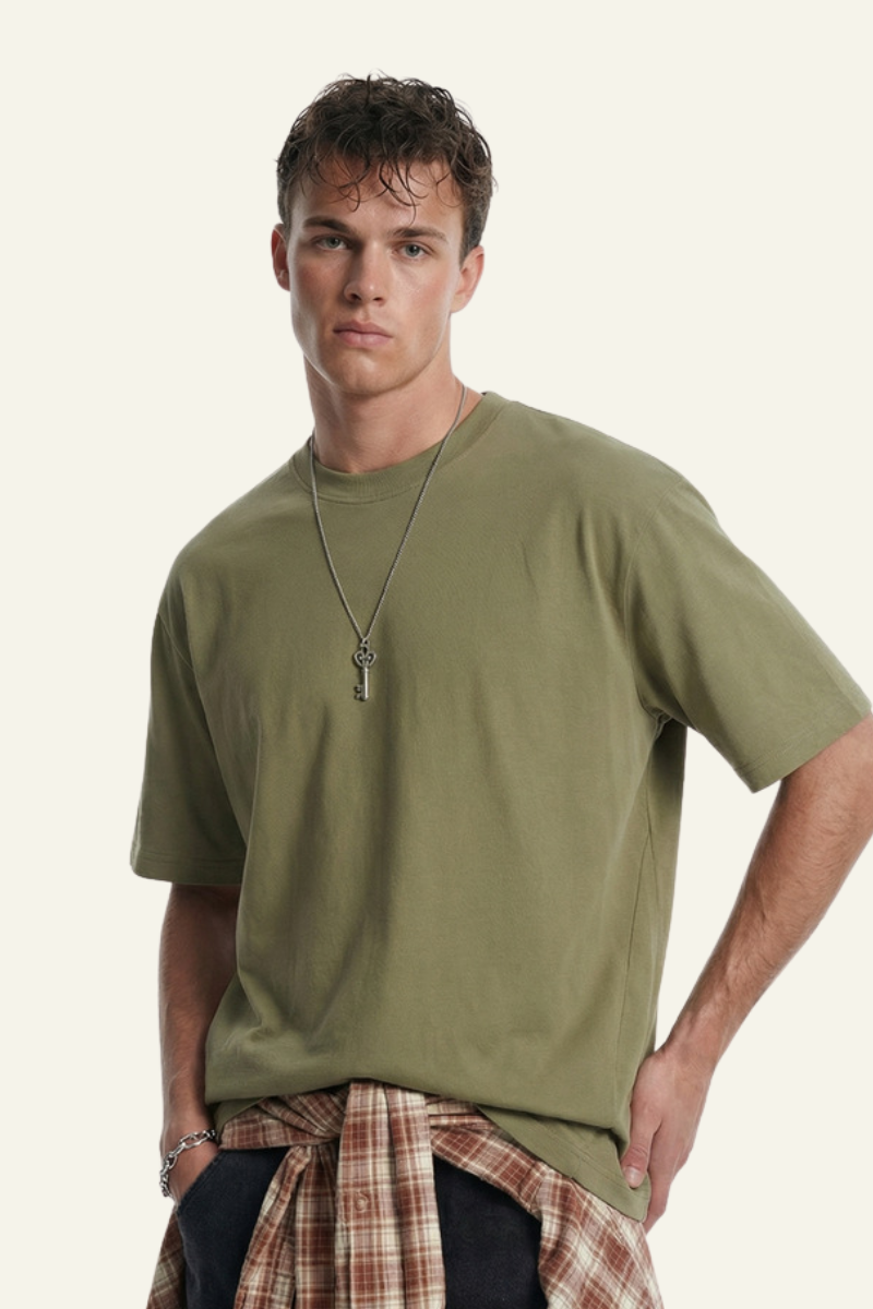 Men's Streetwear Loose-Fitting Drop Shoulders Solid T-shirt