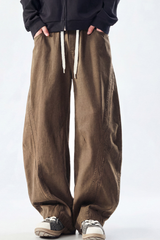 Men's Spring Summer Heavy Cotton Curved Wide Cargo Pants