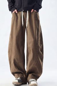 Men's Spring Summer Heavy Cotton Curved Wide Cargo Pants