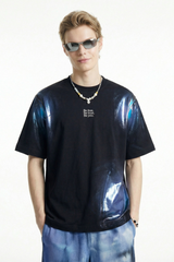 Men's Oversized Solid Cooling Powder Puff Print T-Shirt