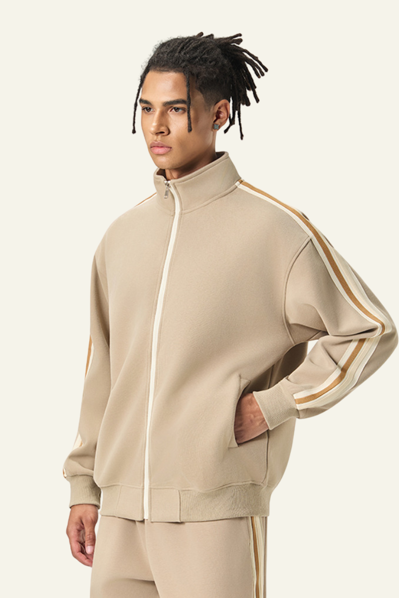 Men's Streetwear Striped Full Zipperl Athletic Jacket.