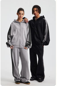 Men/Women's Unisex 430g Spray Washed Zipper Hoodie Set