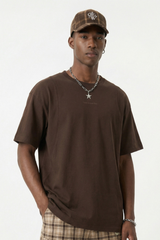 Men's Cotton-Linen Drop-Shoulder Tee w/FwdSideSeam & Sld Ltr