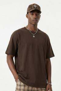 Men's Cotton-Linen Drop-Shoulder Tee w/FwdSideSeam & Sld Ltr