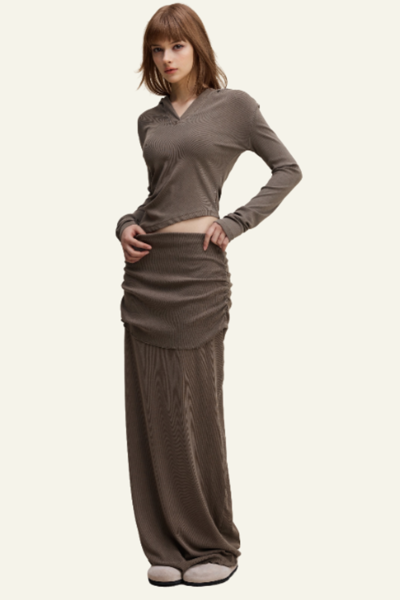 Women's Slim Fit Set:Long Seelve Top & Maxi Skirt