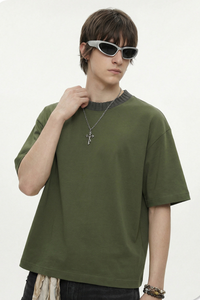 Men's 305g Cotton Colorblock Knit Boxy Crewneck Tee