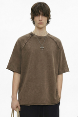 Men's Spring Summer 350g Cotton Batik Washed Raglan Tee
