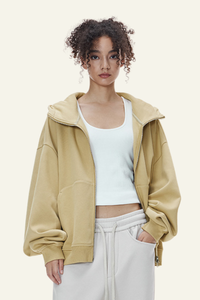 Women's   Streetwear Curved-Sleeve Boxy Hooded Jacket
