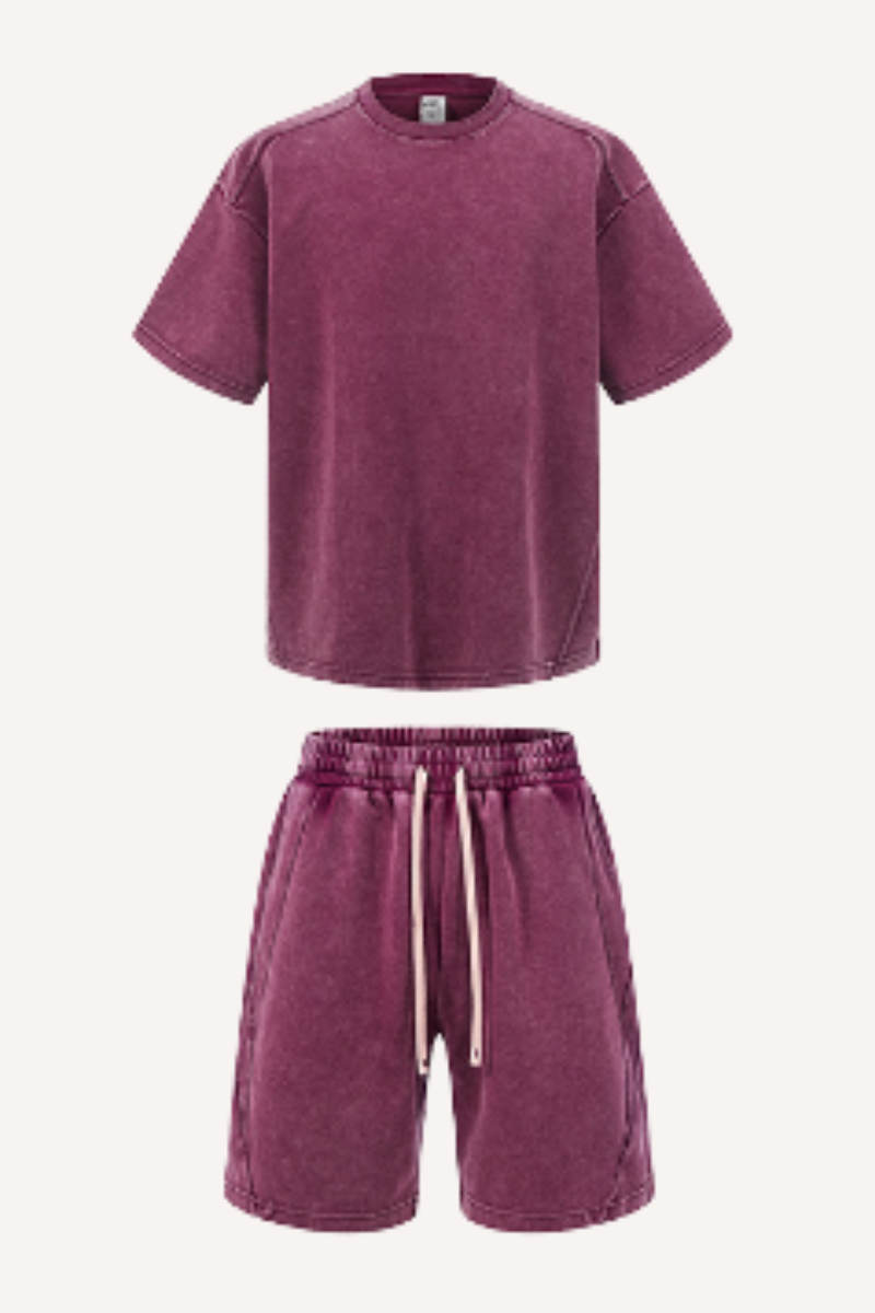 Men's Summer Lightweight Washed Patchwork Streetwear Set