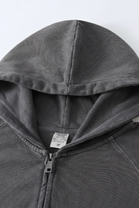 Men's  Streetwear Vintage Washed Full Zipper Hooded Jacket.
