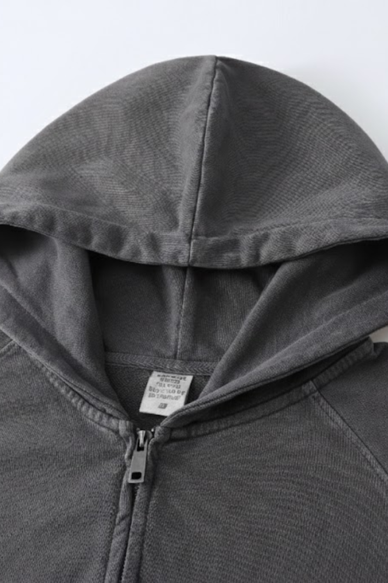 Men's  Streetwear Vintage Washed Full Zipper Hooded Jacket.