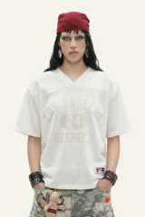 Women's Cotoon Streetwear V-neck  Faux Embroidery T-shirt