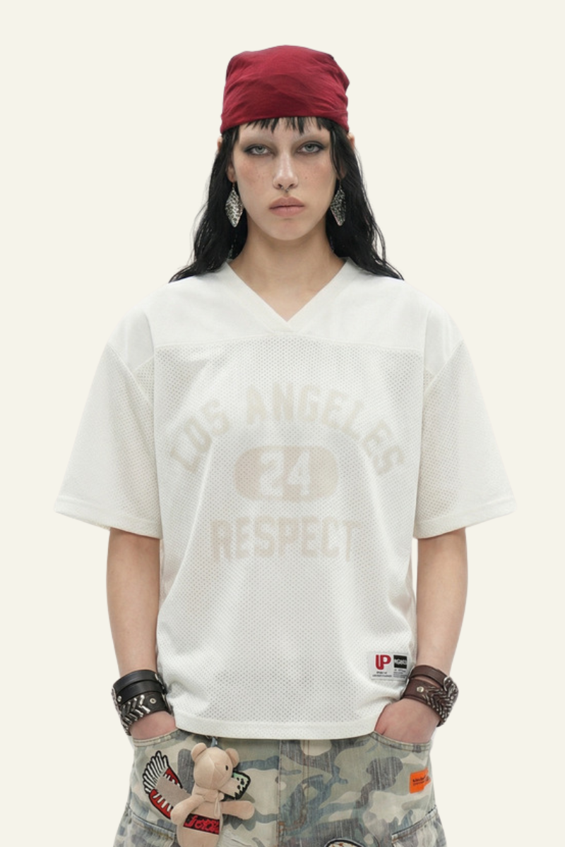 Women's Cotoon Streetwear V-neck  Faux Embroidery T-shirt