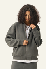 Women's  Streetwear Stand Collar Fleece-Lined Zipper Jacket