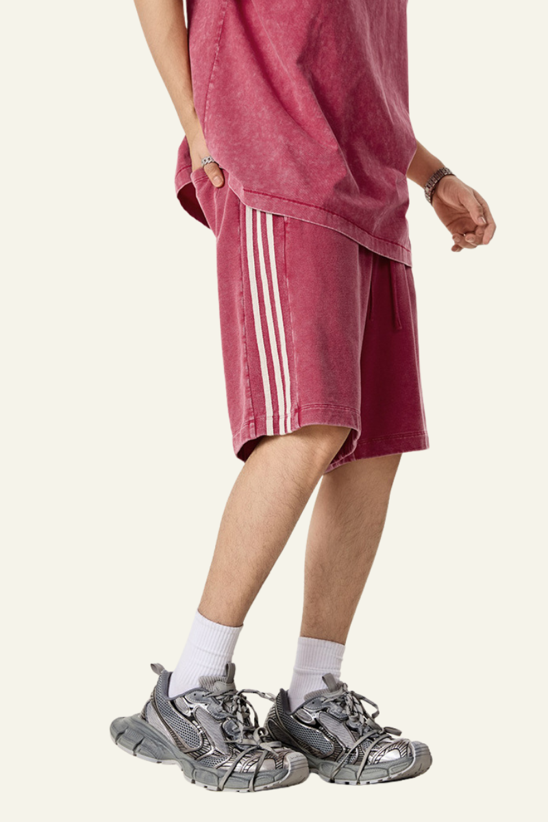 Men's Cotton Streetwear Washed Three side stripes Shorts