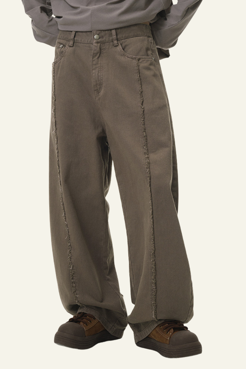 Men's Cotton Vintage Washed Frayed-edge Straight Leg Pants