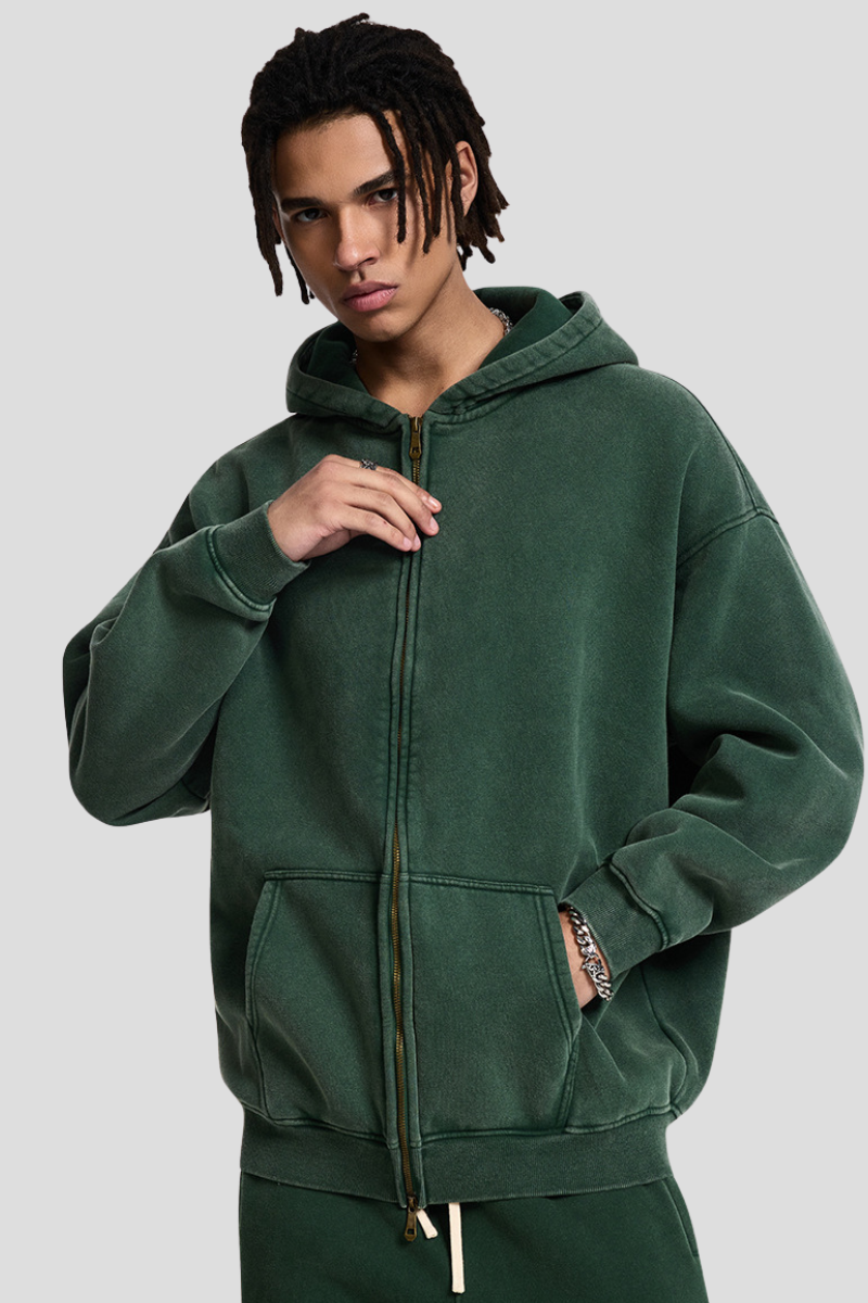 Men's Fall Winter 360g Washed Batik Fleece Loose Hoodie