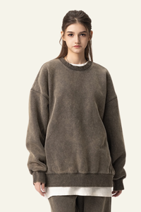 Women's  Washed Distressed Solid Pullover