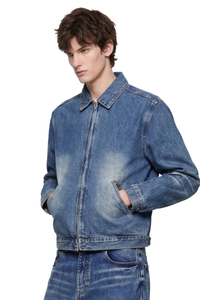 Men's SpringSummer 543g Washed Denim Loose Collar Zip Jacket