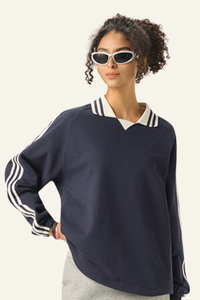 Women's  Streetwear Cotton Striped Color-Block Sweatshirts