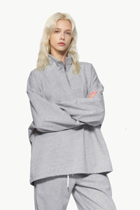 Women's Summer 450g Half Zip Raw Edge StandCollar Sweatshirt