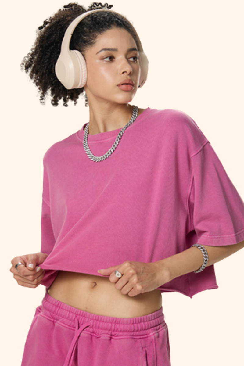 Women's Spring Summer 280g Washed Oversized Cropped Tee