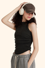 Women's SpringSummer 315g Cotton WashedRuched Racerback Tank