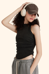 Women's SpringSummer 315g Cotton WashedRuched Racerback Tank